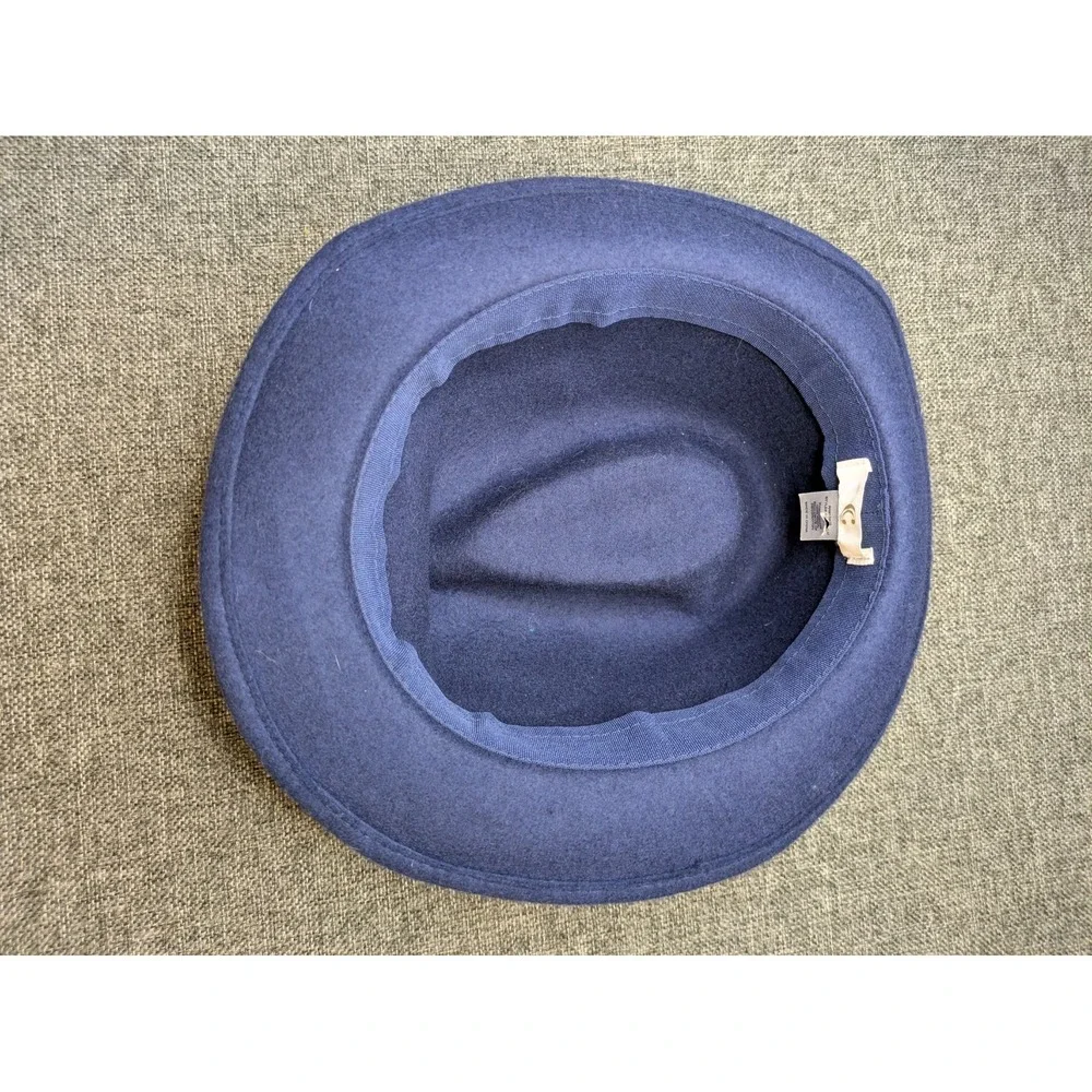 Charming Charlie Blue Wool Fedora Hat Wide Brim Womens Medium Rhinestone Belted